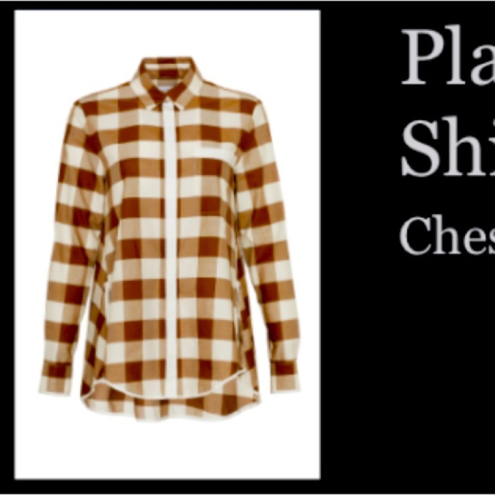 Pearl Lela Rose Poplin Swing Button Down Shirt Chestnut Camel Plaid size XS